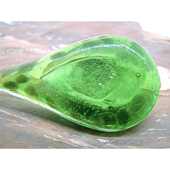 Emerald Green Teardrop Handmade Glass and Stone Fashion Pendant Gold Specks - Picture 6 of 11